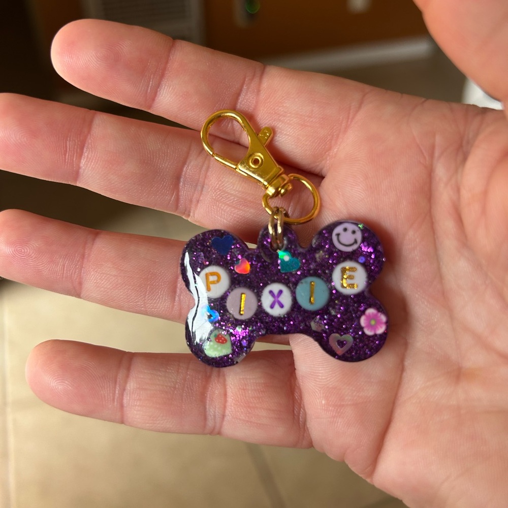 Purple Glitter Dog Bone Keychain